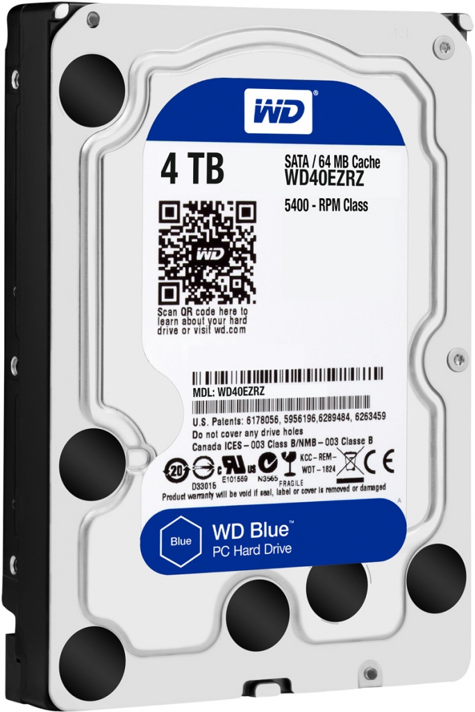 Жесткий диск HDD SATA-III WD Blue, WD40EZRZ, 4ТБ, 3.5", 5400об/мин, 64Мб