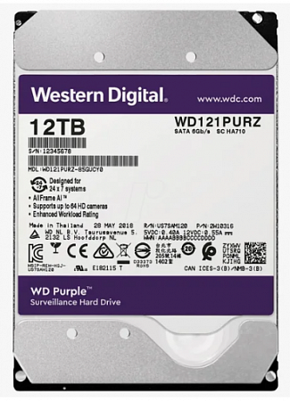 Western Digital WD121PURZ Жесткий диск HDD SATA-III WD Purple, 12ТБ, 3.5&quot;, 7200об/мин, 256Мб