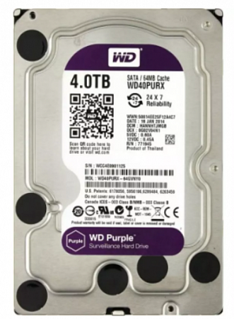 WD40PURZ, Жесткий диск HDD SATA-III WD Purple, 4ТБ, 3.5&quot;, 5400об/мин, 64Мб