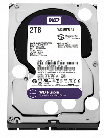 Western Digital WD20PURZ Жесткий диск HDD SATA-III WD Purple, 2ТБ, 3.5&quot;, 6GB/S, 64Мб